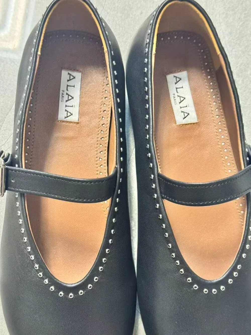 ALAIA Paris Studded Leather Mary Jane Flats Black Size 39